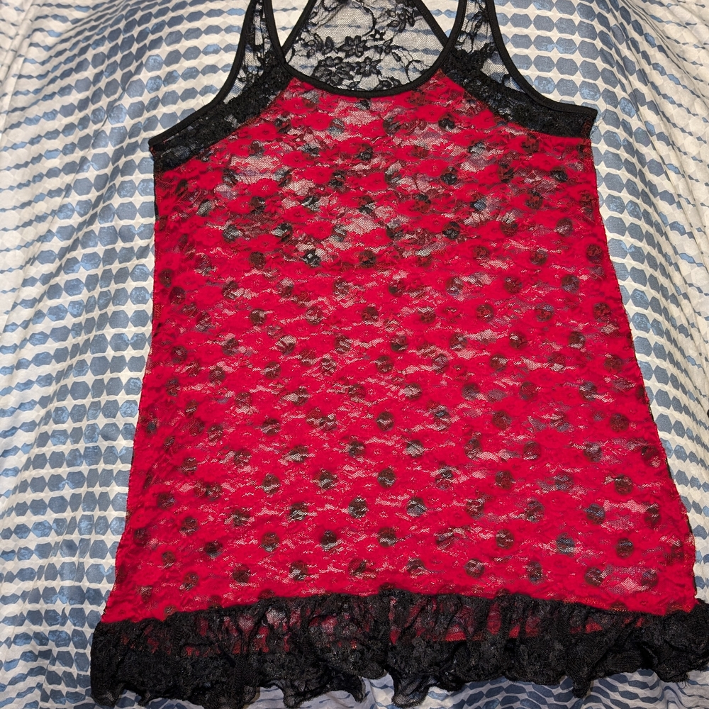 UK2LA Red and Black Lace Tank Top